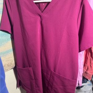 Elegant V-Neck Scrub Top and scrub bottoms - Fuchsia